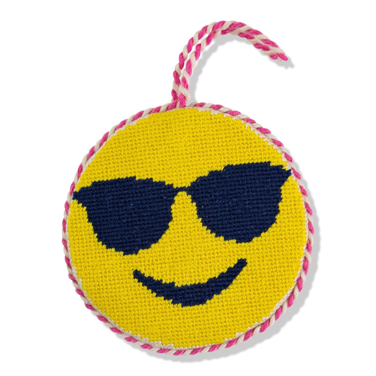 Needlepoint Icon Ornament - Sunglass Emoji