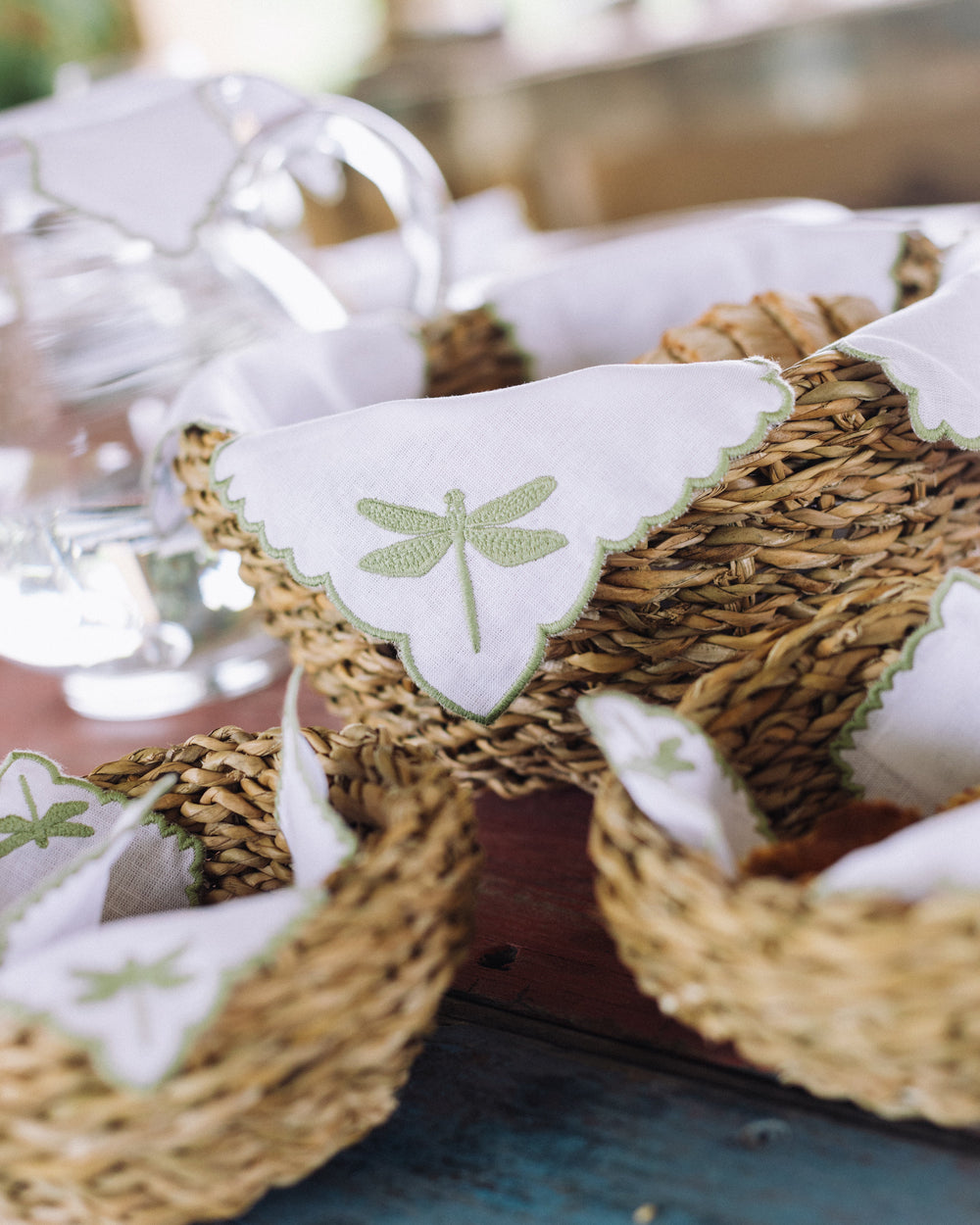 Libelinhas IEA Bread Basket Cloth, White with Green