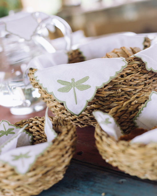 Libelinhas IEA Bread Basket Cloth, White with Green