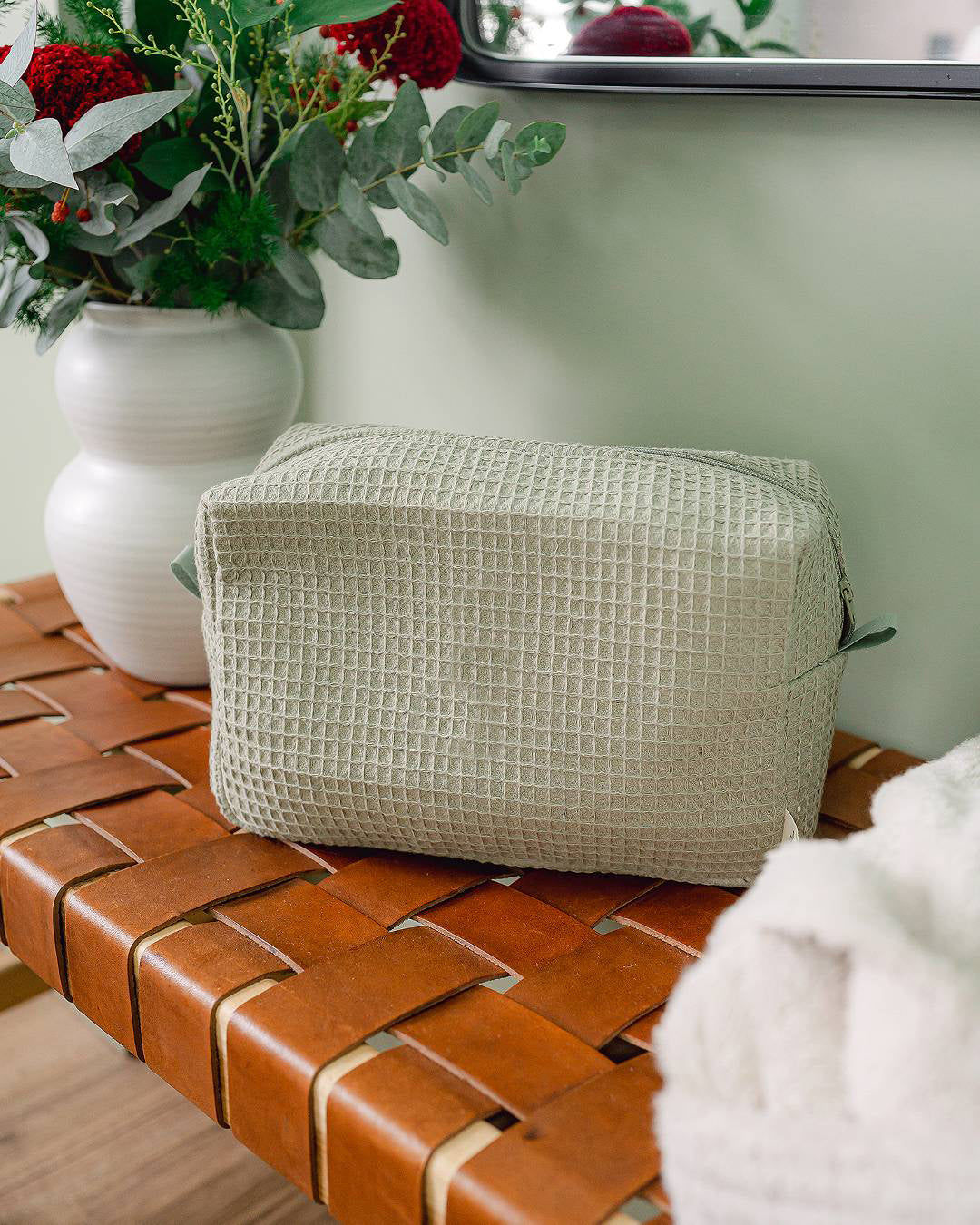 Green Waffle-Cotton Toiletry Bag