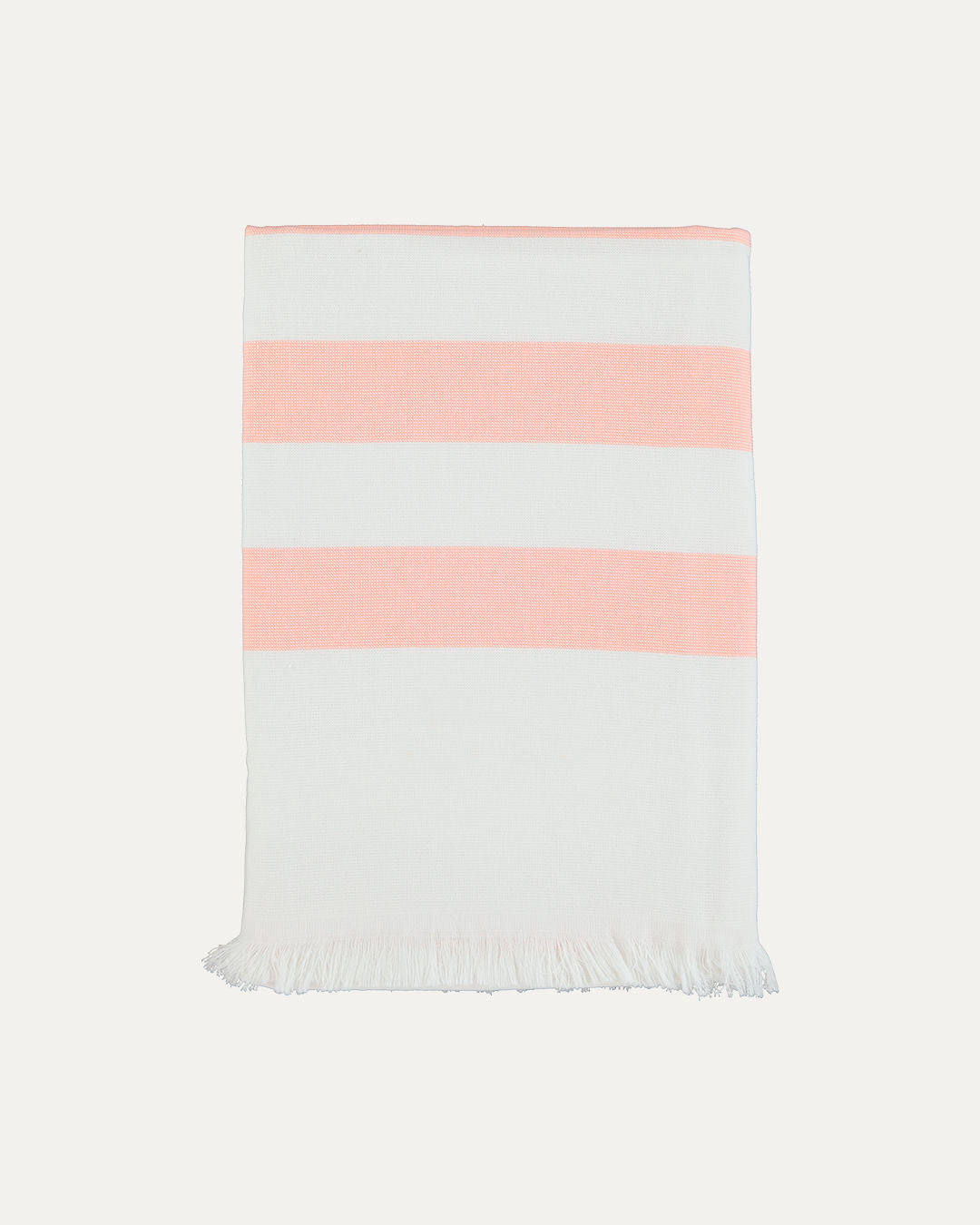 Striped Cotton Beach Towel with Frayed Edge - Salmon