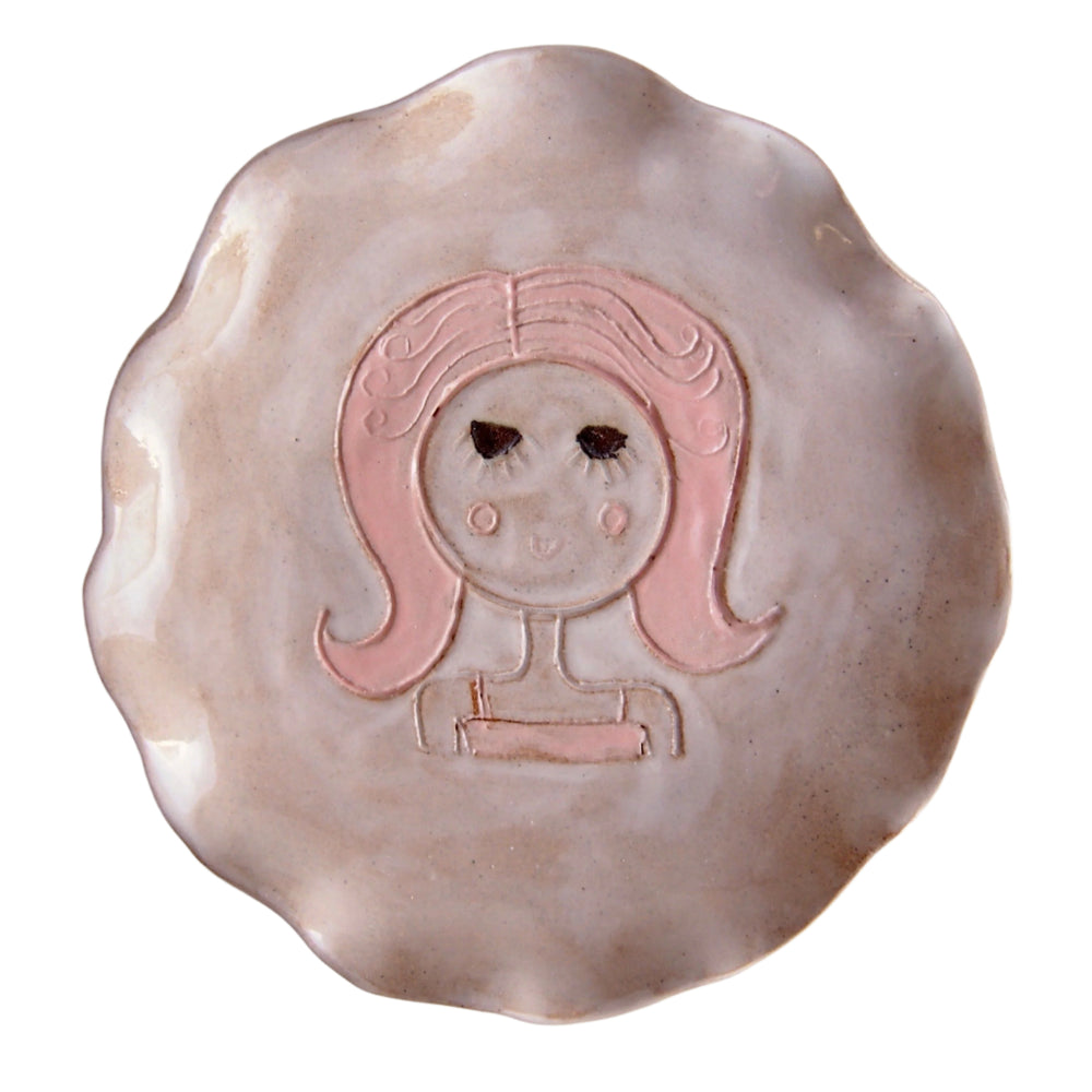 Pink Hair Girl Mini Pottery Face Plate