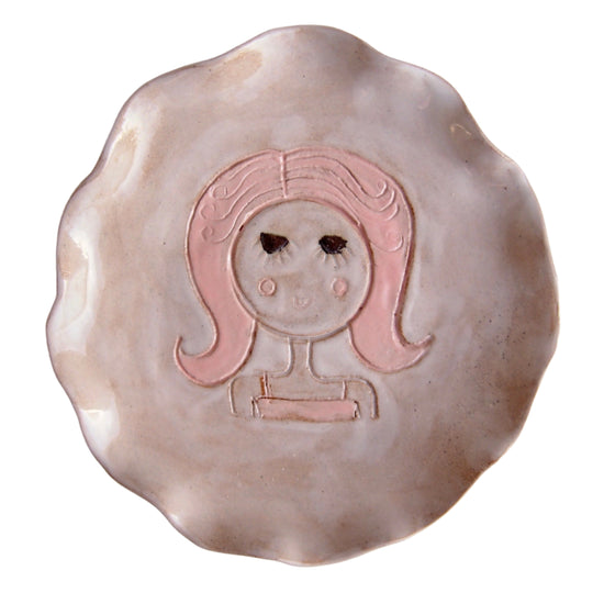 Pink Hair Girl Mini Pottery Face Plate