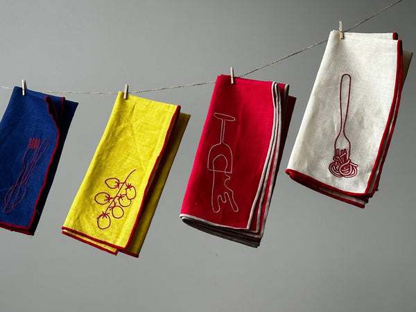 Linen Embroidered Napkins | 'Wine'