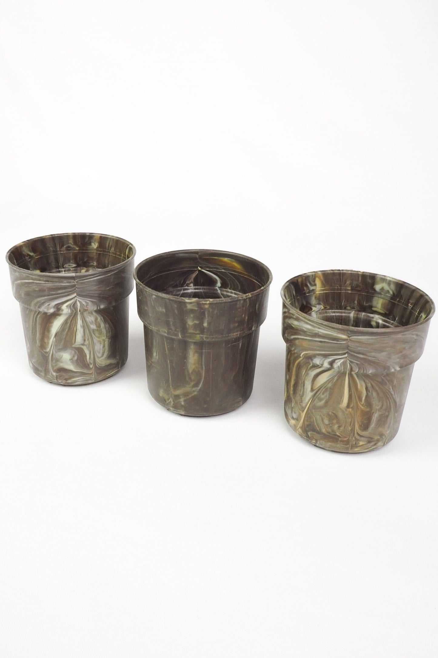 3 Vintage Marbled Plant Pots