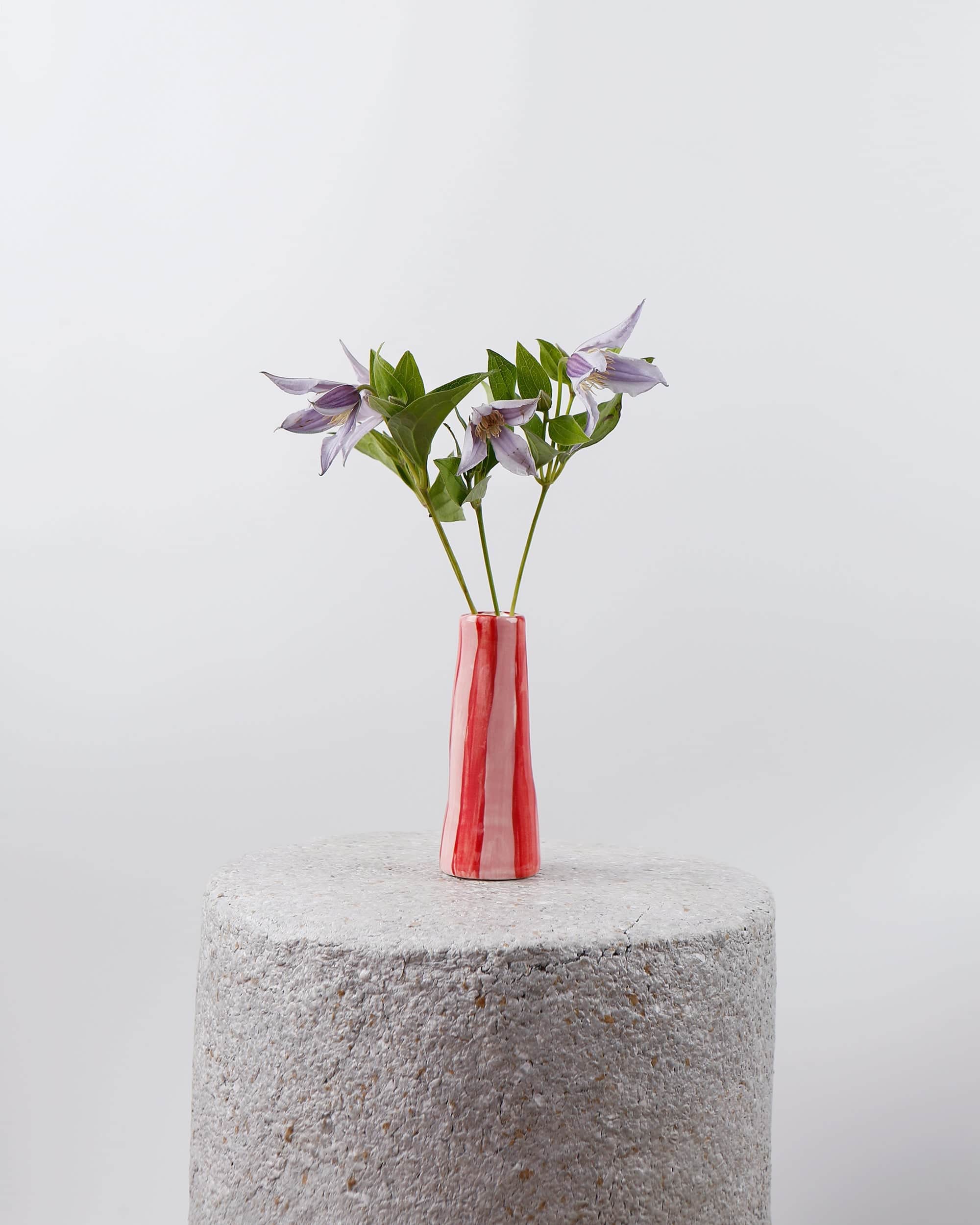 Red on Pink Stripes Stem Vase