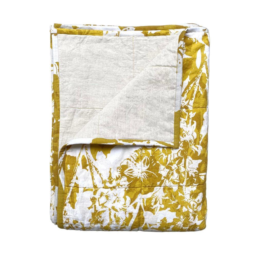 Everly Linen Quilted Throw Mustard Yellow