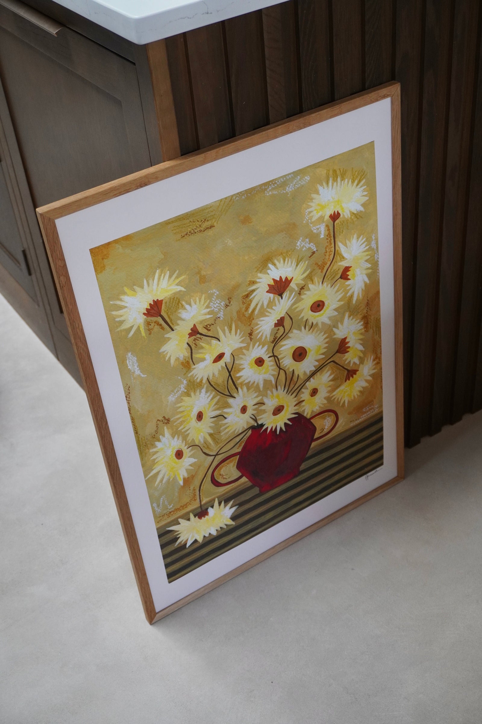 Spiky Gerberas in Red Vase Print