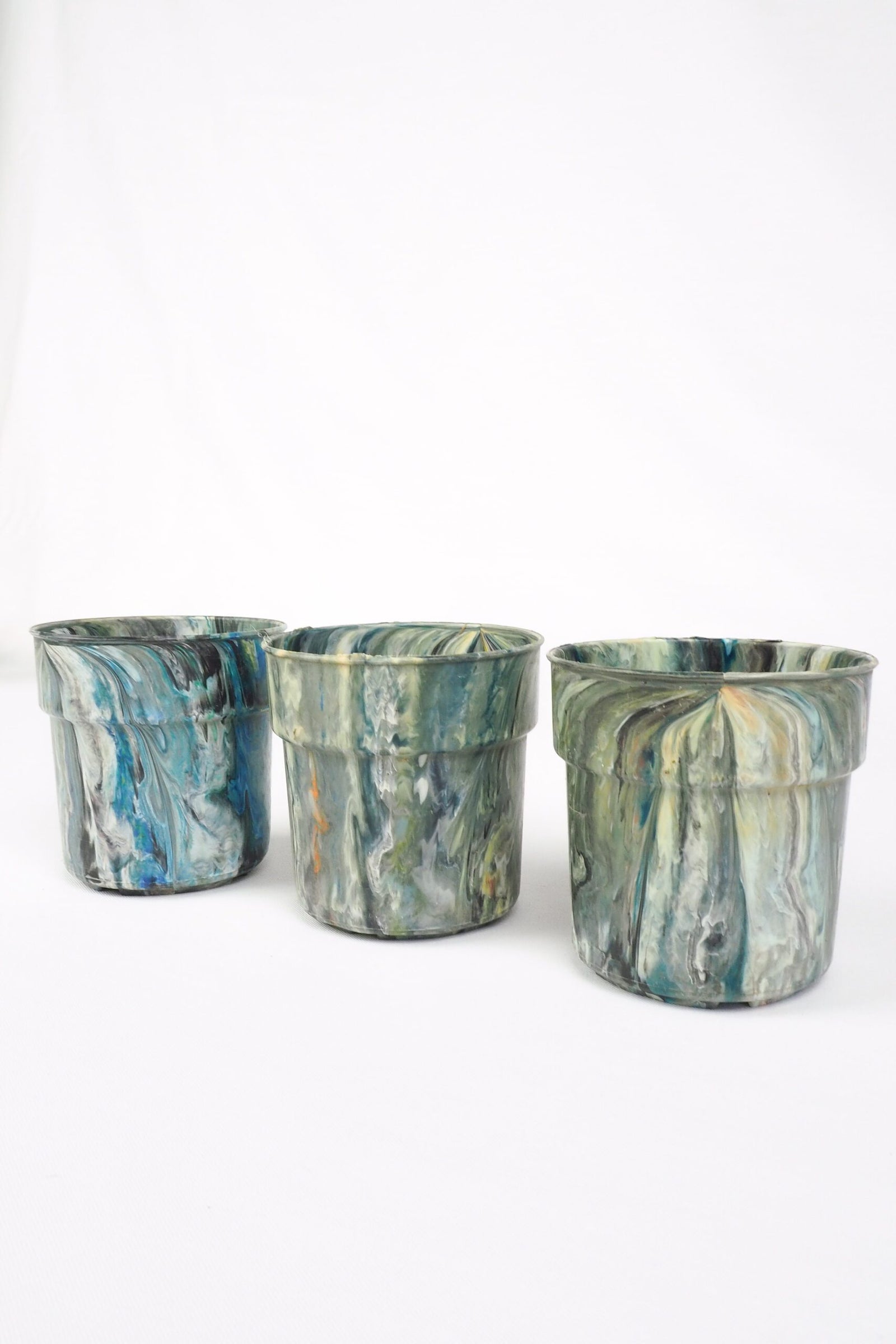3 Vintage Marbled Plant Pots