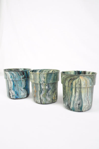 3 Vintage Marbled Plant Pots