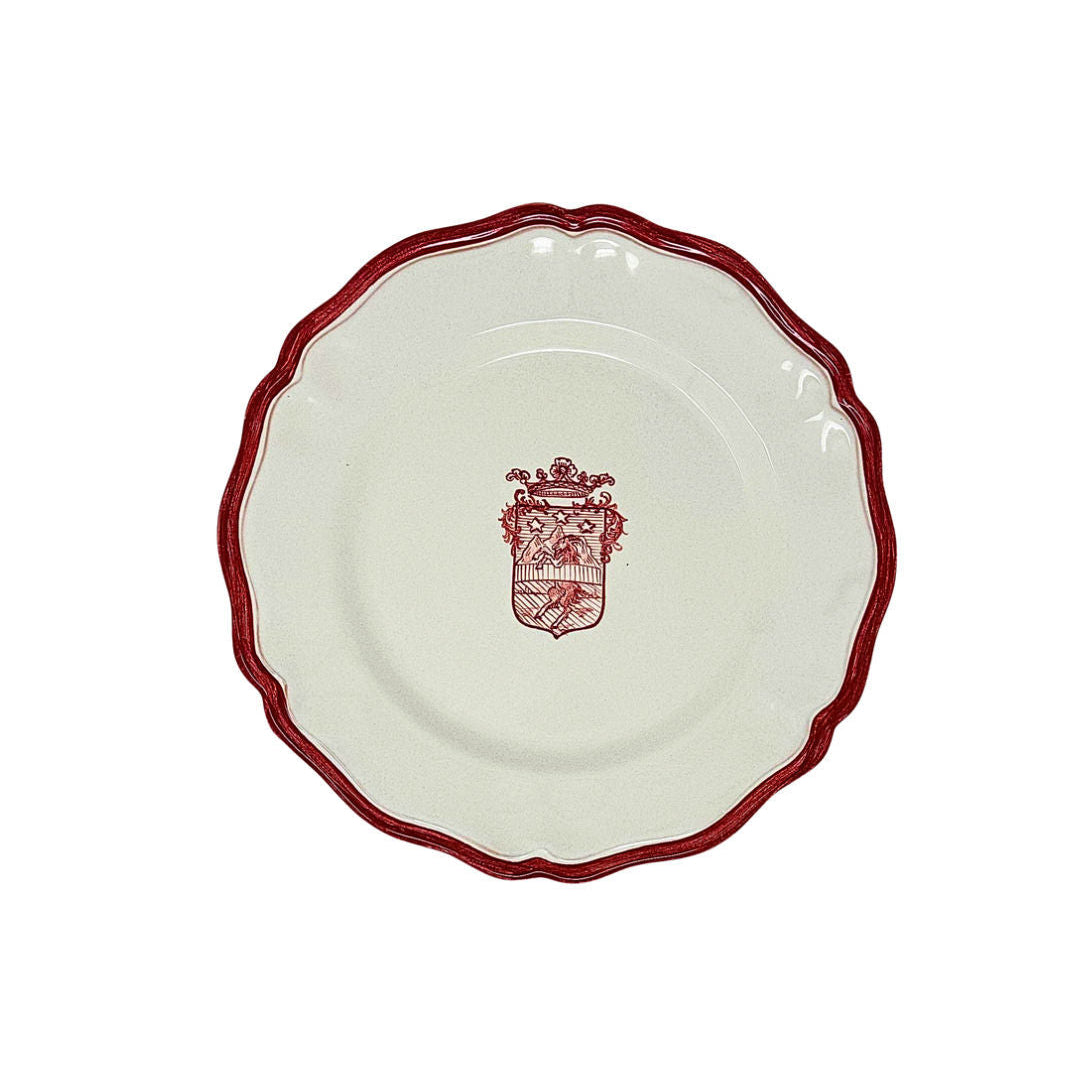 Hand Painted Scalloped Plate with Red Crest