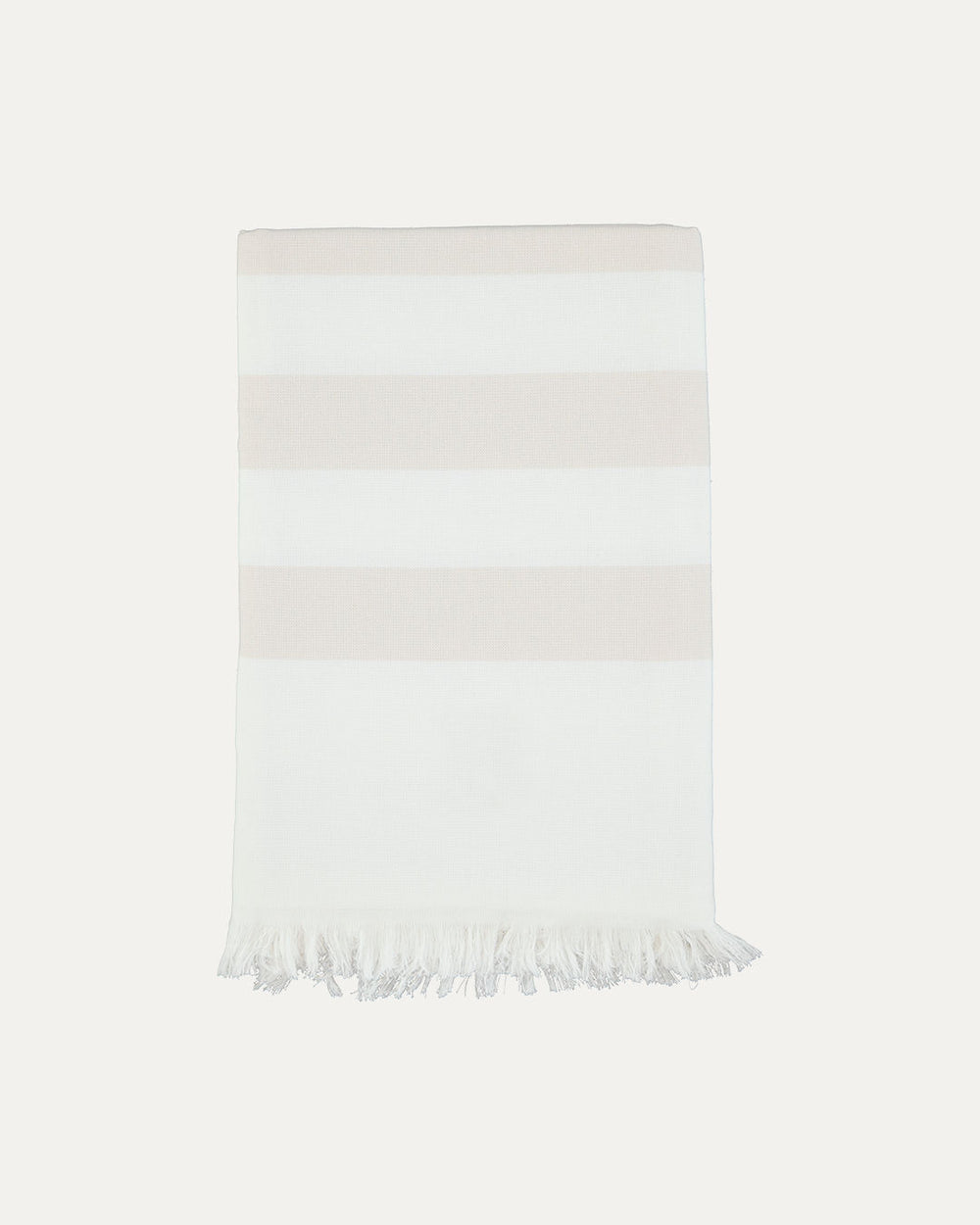 Striped Cotton Beach Towel with Frayed Edge - Beige