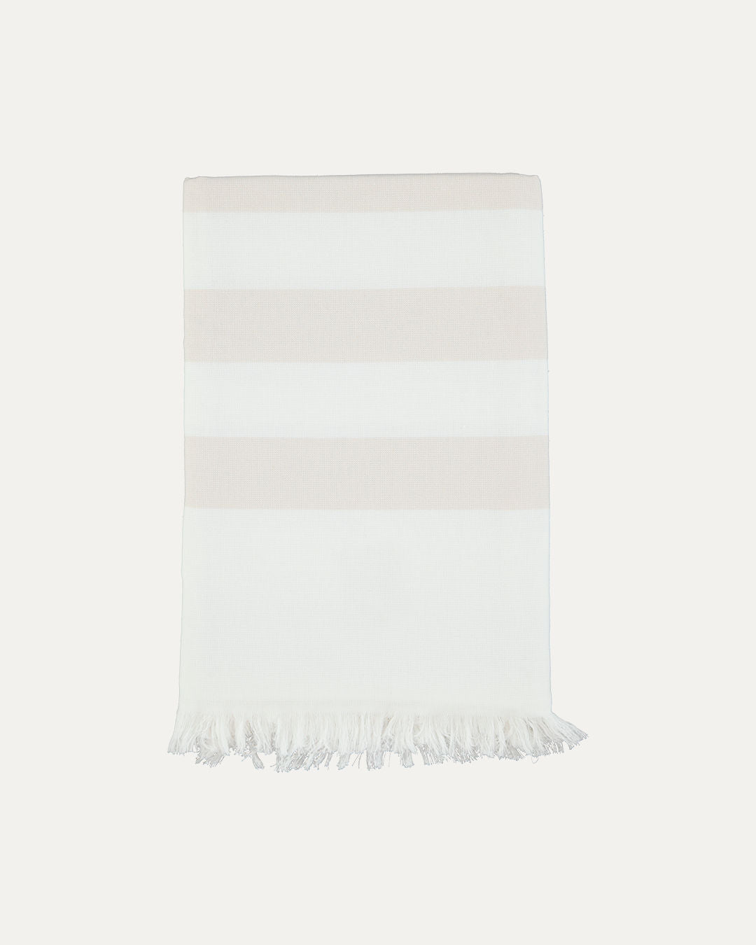 Striped Cotton Beach Towel with Frayed Edge - Beige