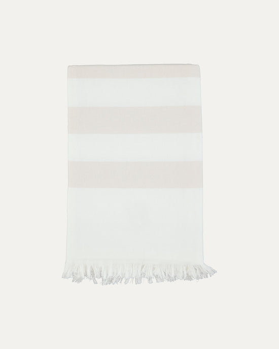 Striped Cotton Beach Towel with Frayed Edge - Beige