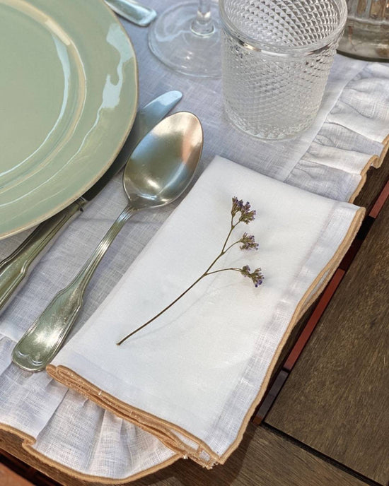 White Linen Napkin with Beige Piping