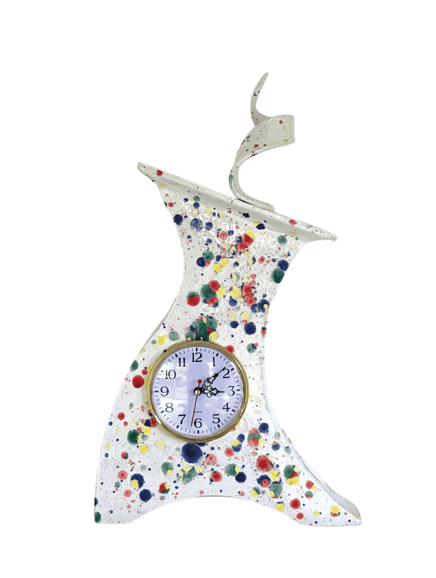 Tall Ceramic Mantel Clock with Enclosed Face - Celebration Glaze