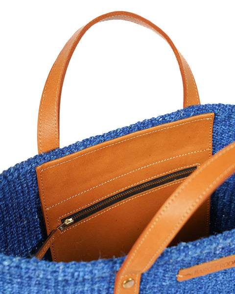 BANDARI: True Blue & Tan Leather Sisal Shopper