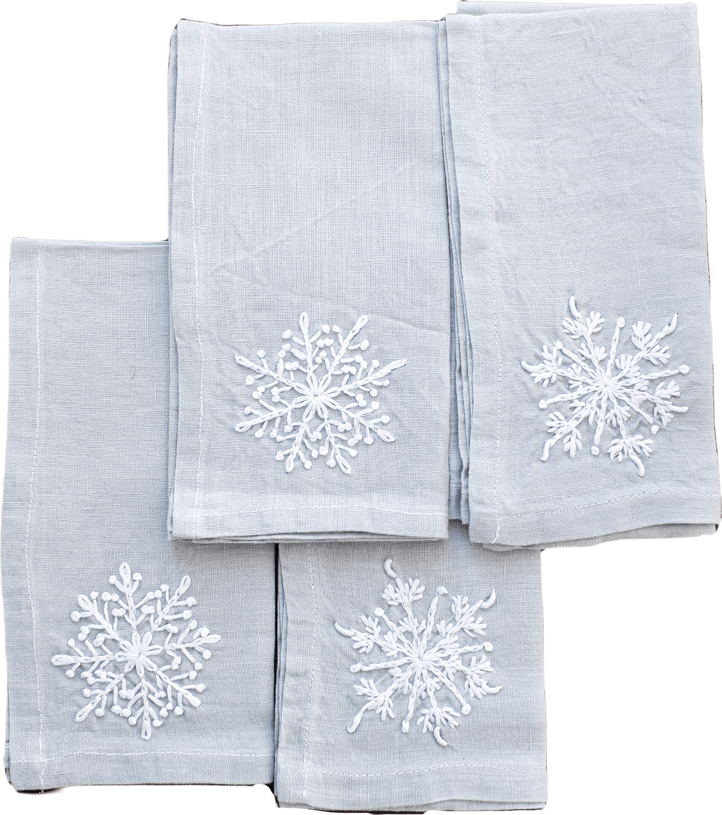 Hand Embroided Linen Napkins - Light Gray-Blue 2 - Set of 4