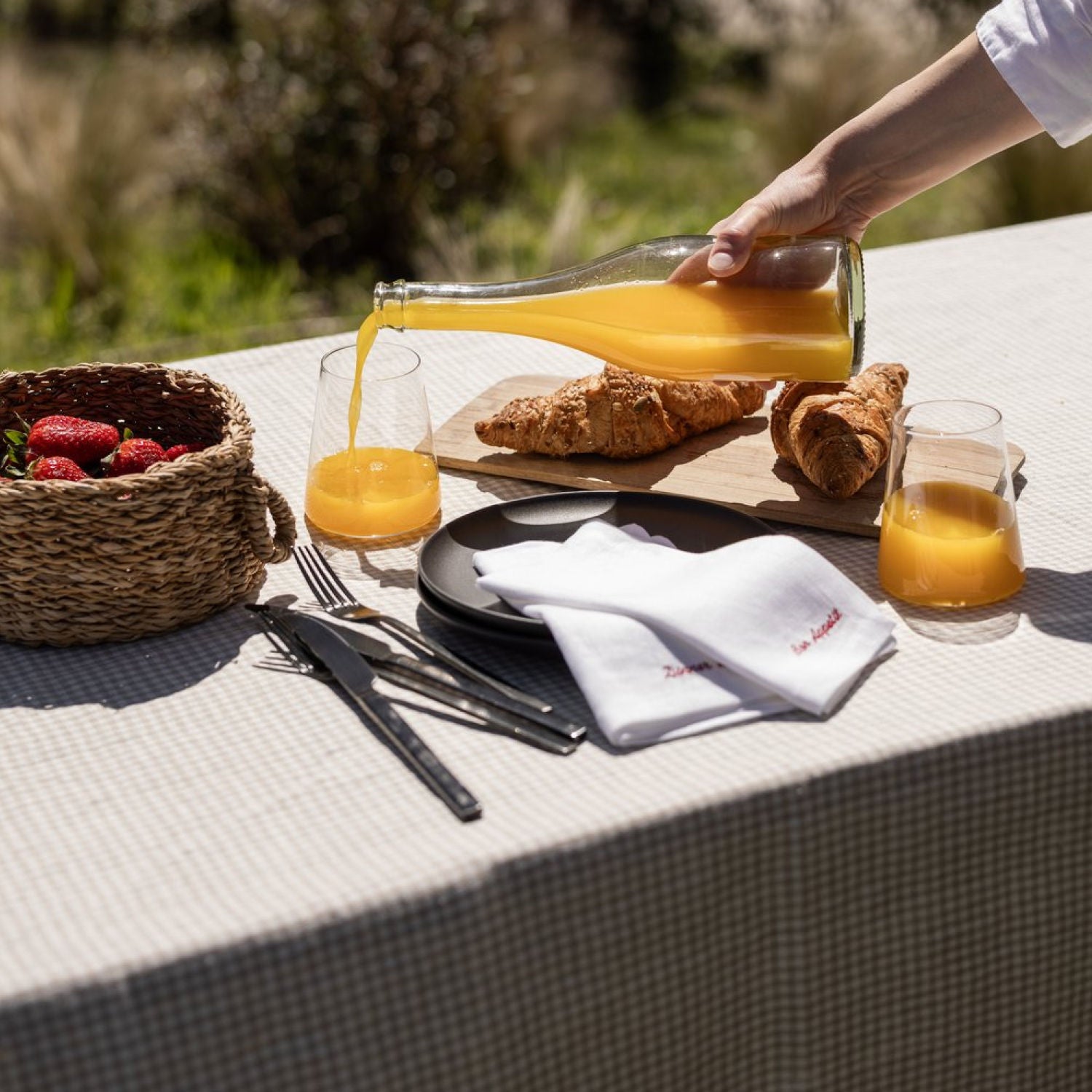 Beige Linen Gingham Tablecloth