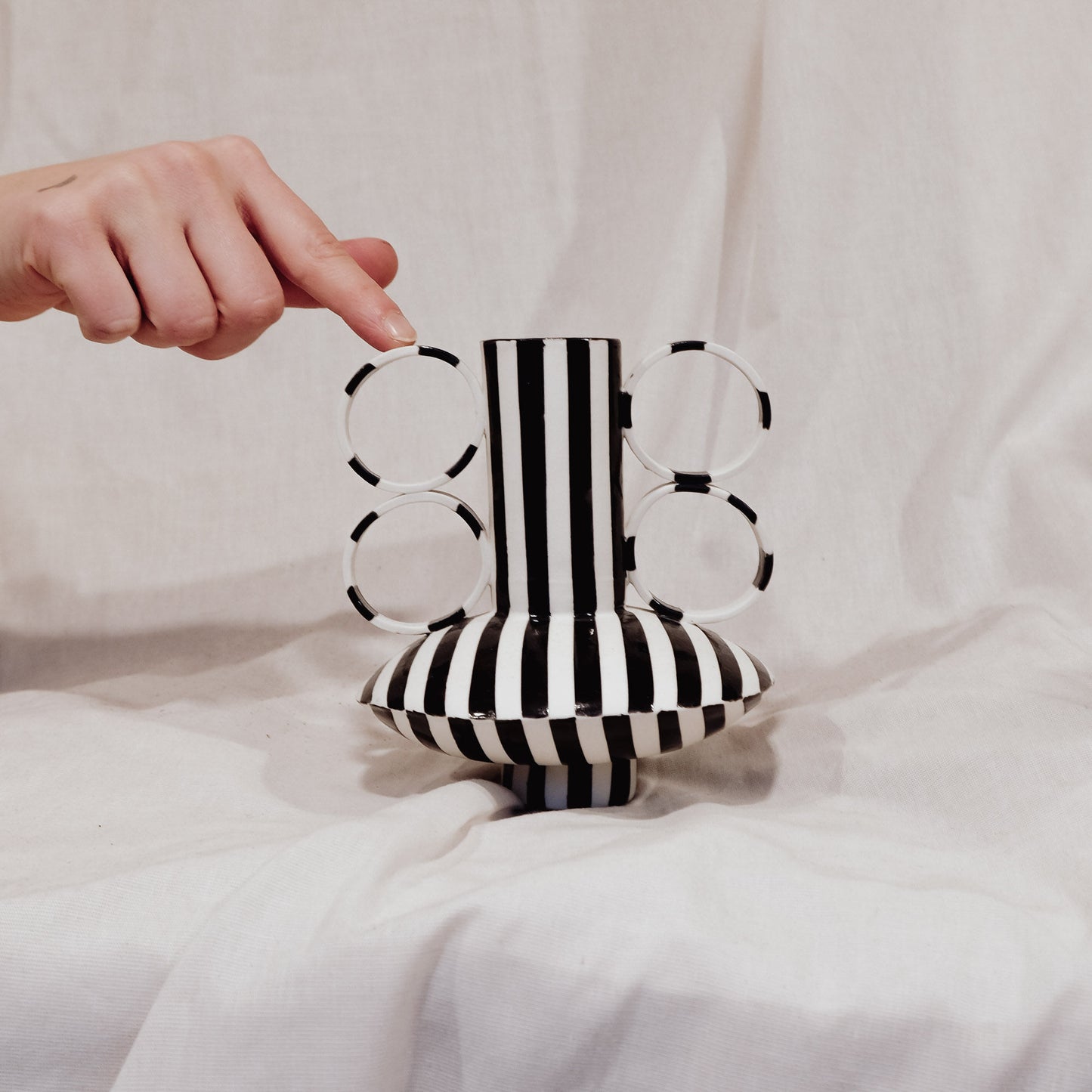 Small Zebrino - Classic Black & White Stripes - Porcelain Vase