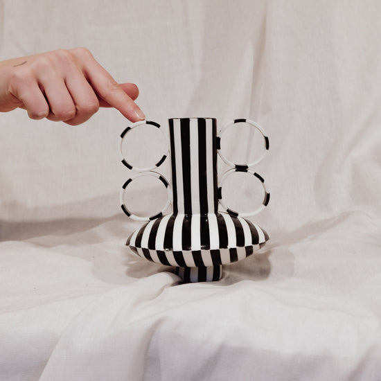 Small Zebrino - Classic Black & White Stripes - Porcelain Vase