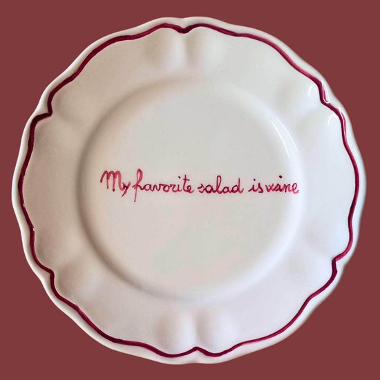 Ceramic "My Favorite Salad is Wine" Scalloped Plate Set of 4