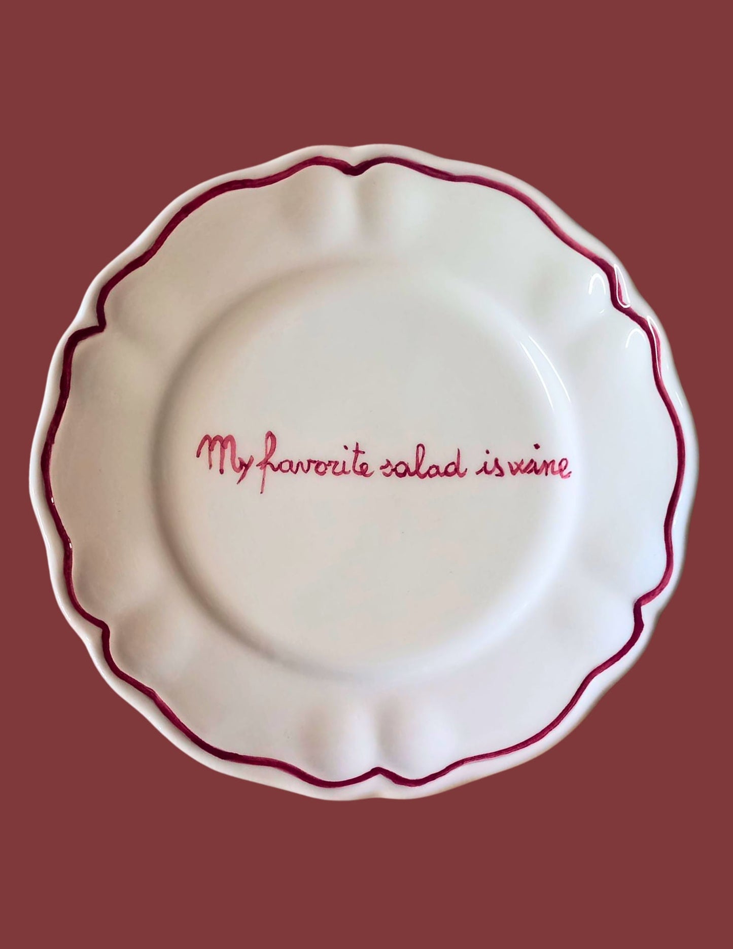 Ceramic "My Favorite Salad is Wine" Scalloped Plate Set of 4