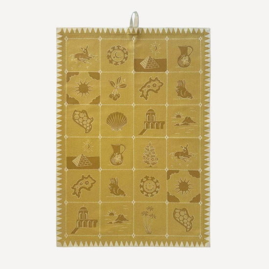 Redwork Tea Towel in Yellow