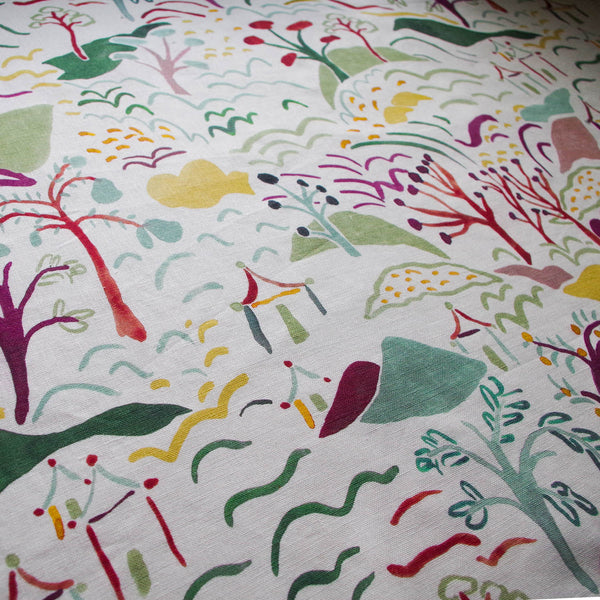 Printed Forest and Hills Fabric - Plum