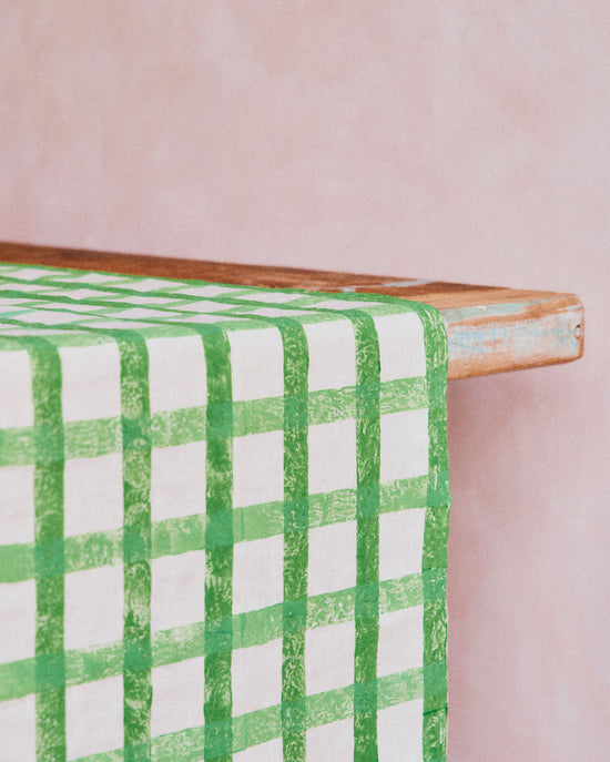 Green Gingham Stripe Table Runner
