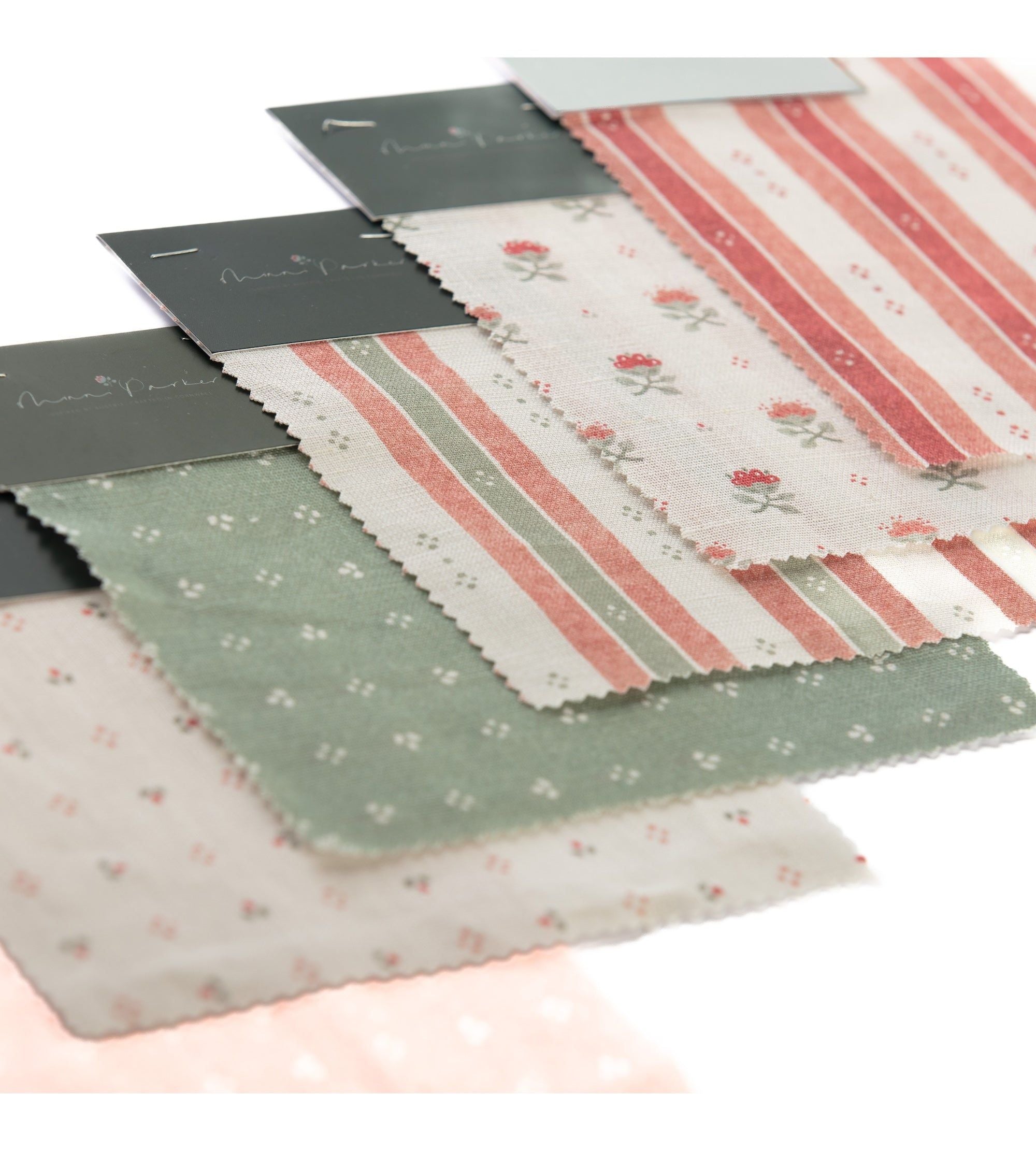 Minni Fabric - Alpine Green and Soft Red on White