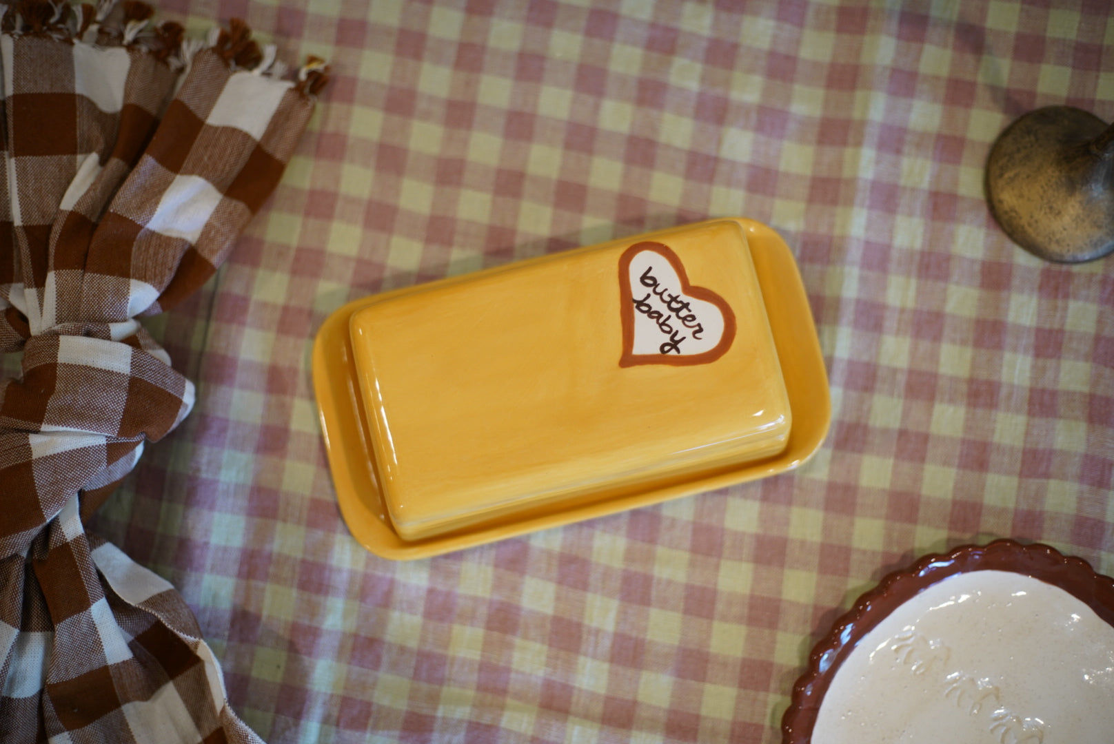Hand-painted “butter me up” European Butter Dish
