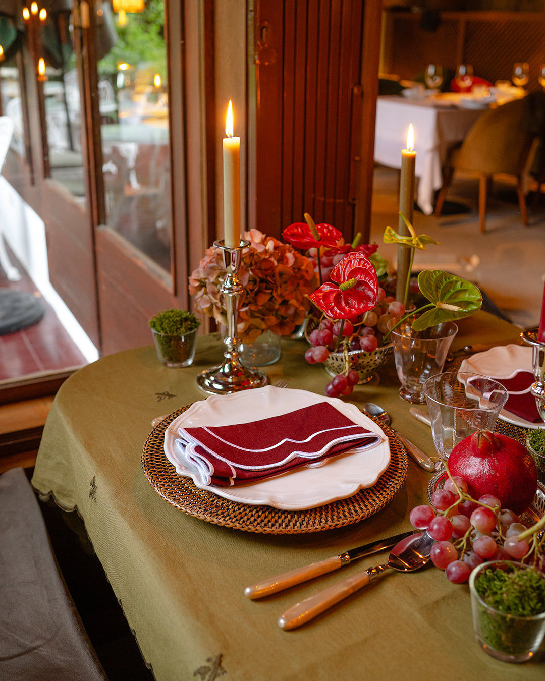 Embroidered Tablecloth with Green Holly
