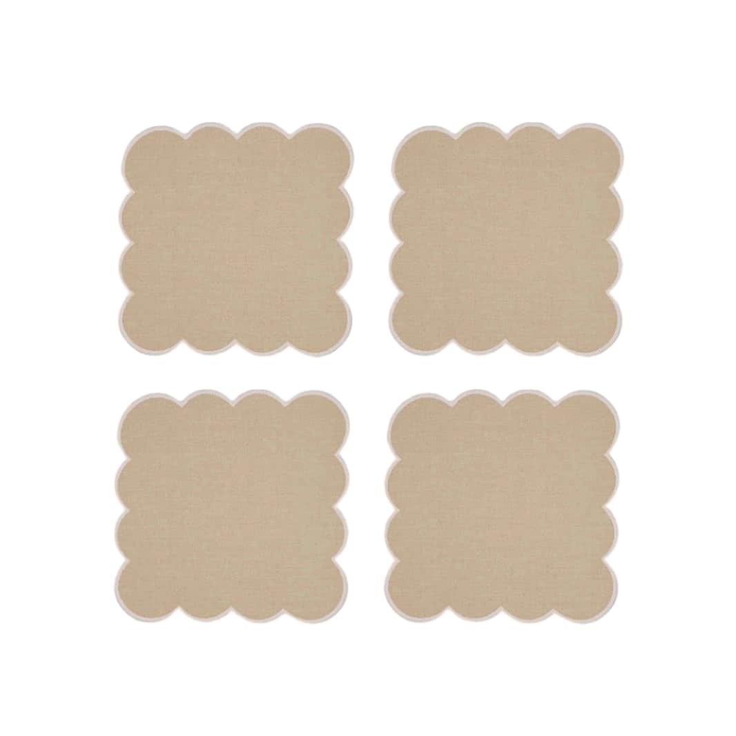 Zero-Waste Scalloped Linen Cocktail Napkins Oatmeal - Set of 4