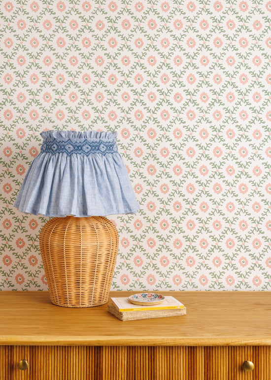 Folk Flower Wallpaper - Pink / Green