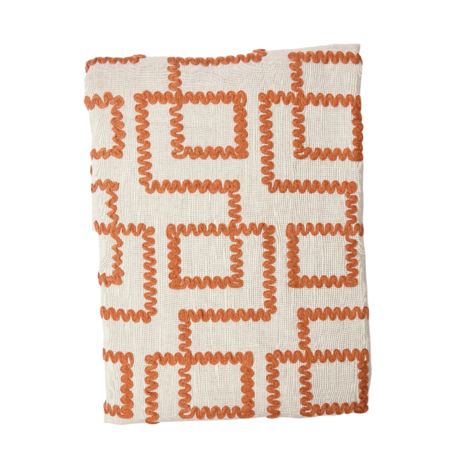 Burnt Orange Rickrak Linen Tablecloth