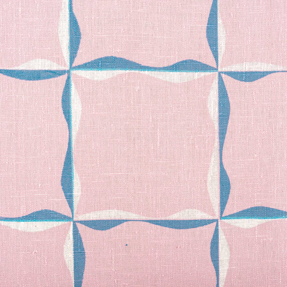 Ribbon Check Fabric (Blue on Dusty Pink)