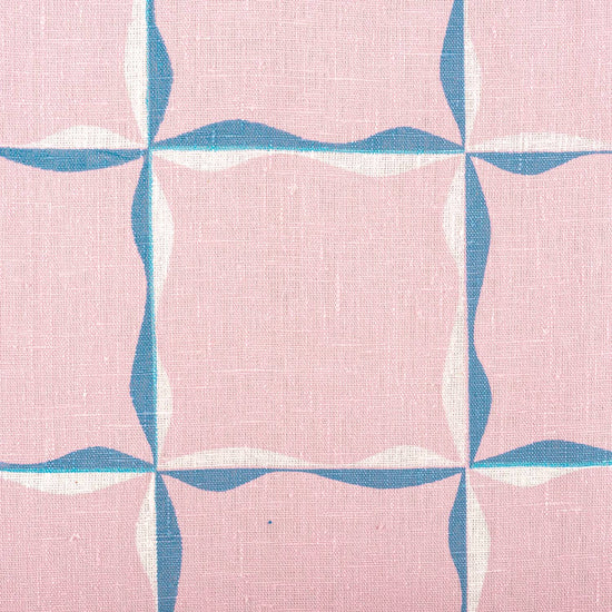 Ribbon Check Fabric (Blue on Dusty Pink)