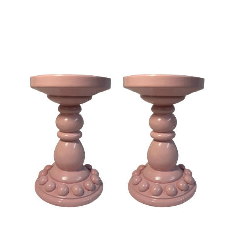 Pair of Light Pink Bobbin Candle Holders (Medium)