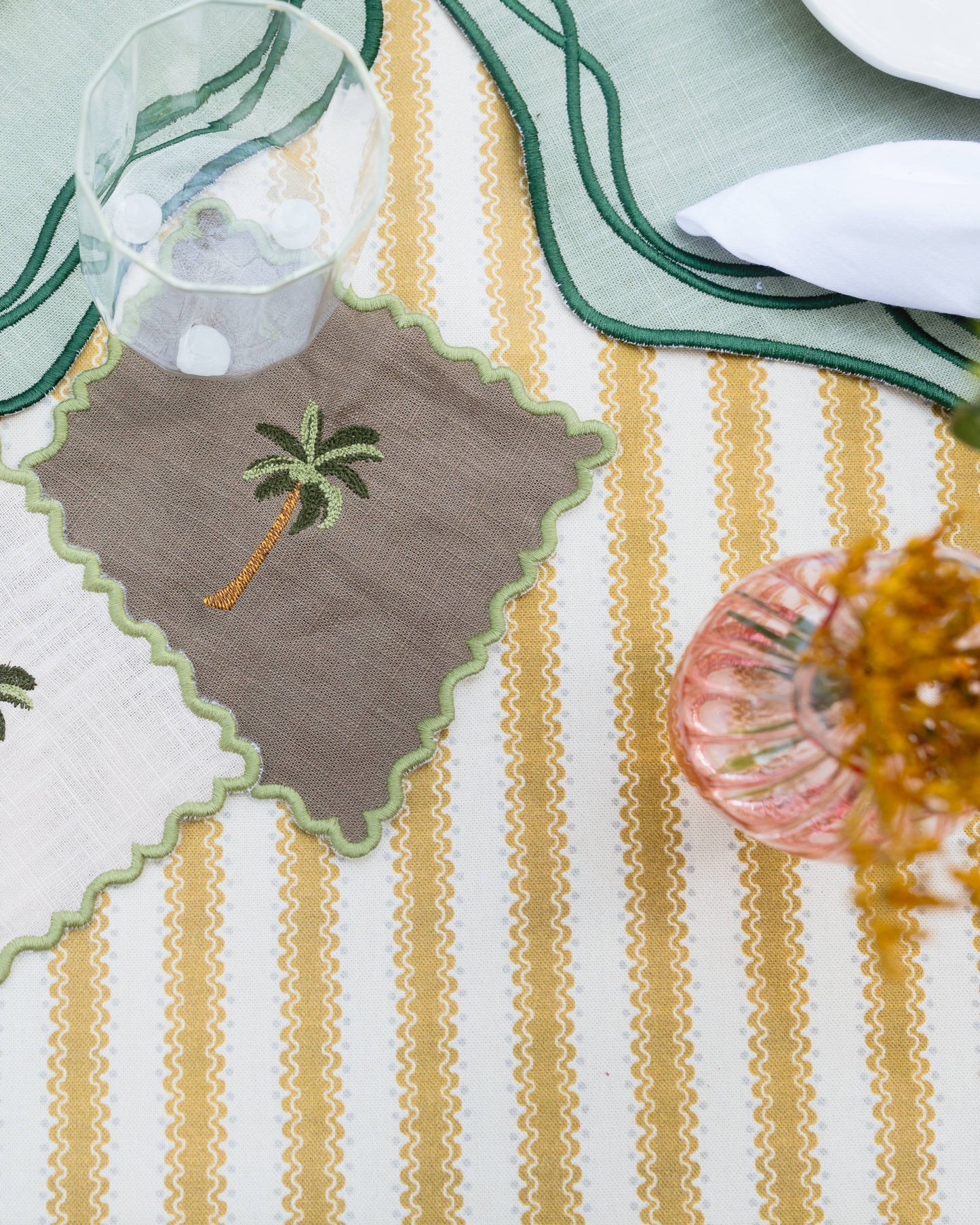 Scalloped Brown Cocktail Napkin with Palm Tree