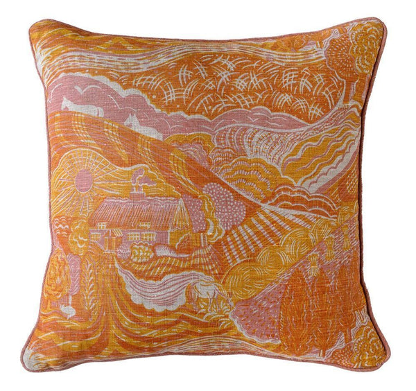Small Piped Cushion in Pink and Gold