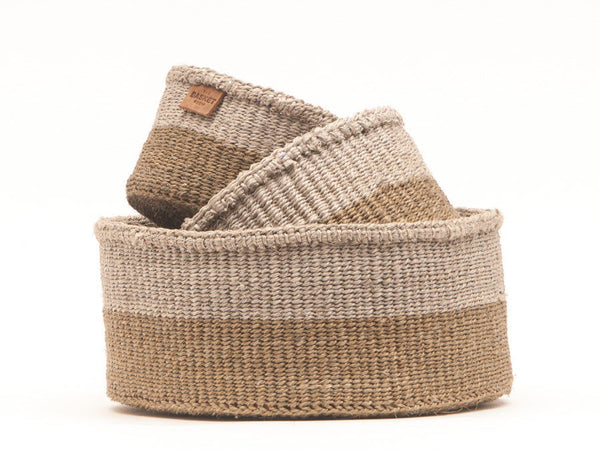 CHALI: Brown & Grey Colour Block Woven Basket
