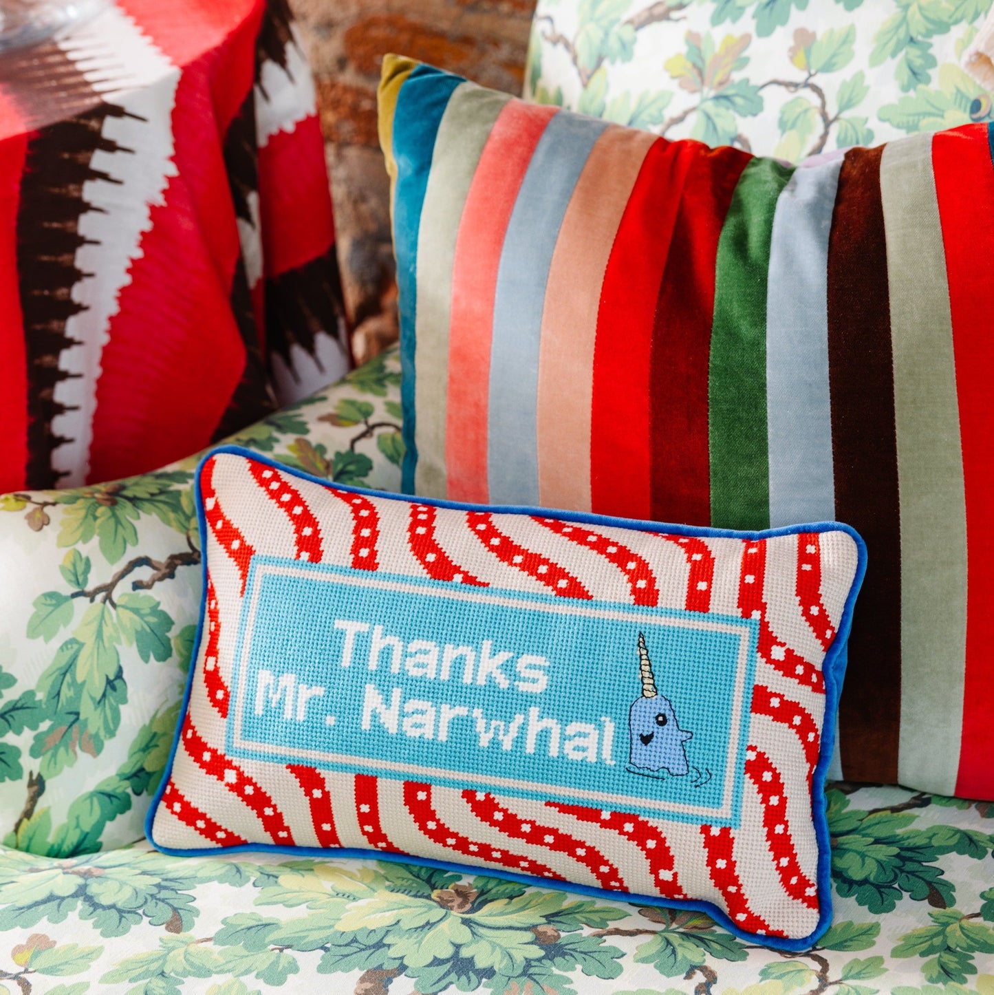 Narwhal Needlepoint Pillow