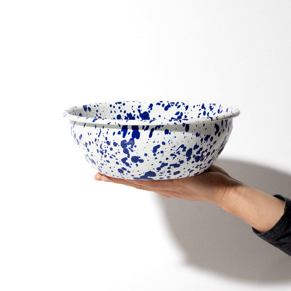 Splatter Enamel Salad Bowl - Cream / Blue