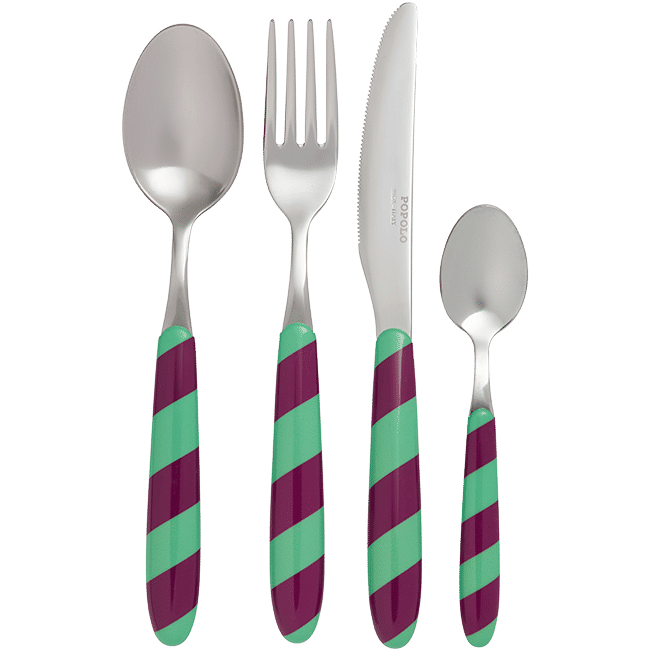 Cutlery Set of 4 Stripes Green and Purple