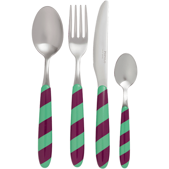 Cutlery Set of 4 Stripes Green and Purple