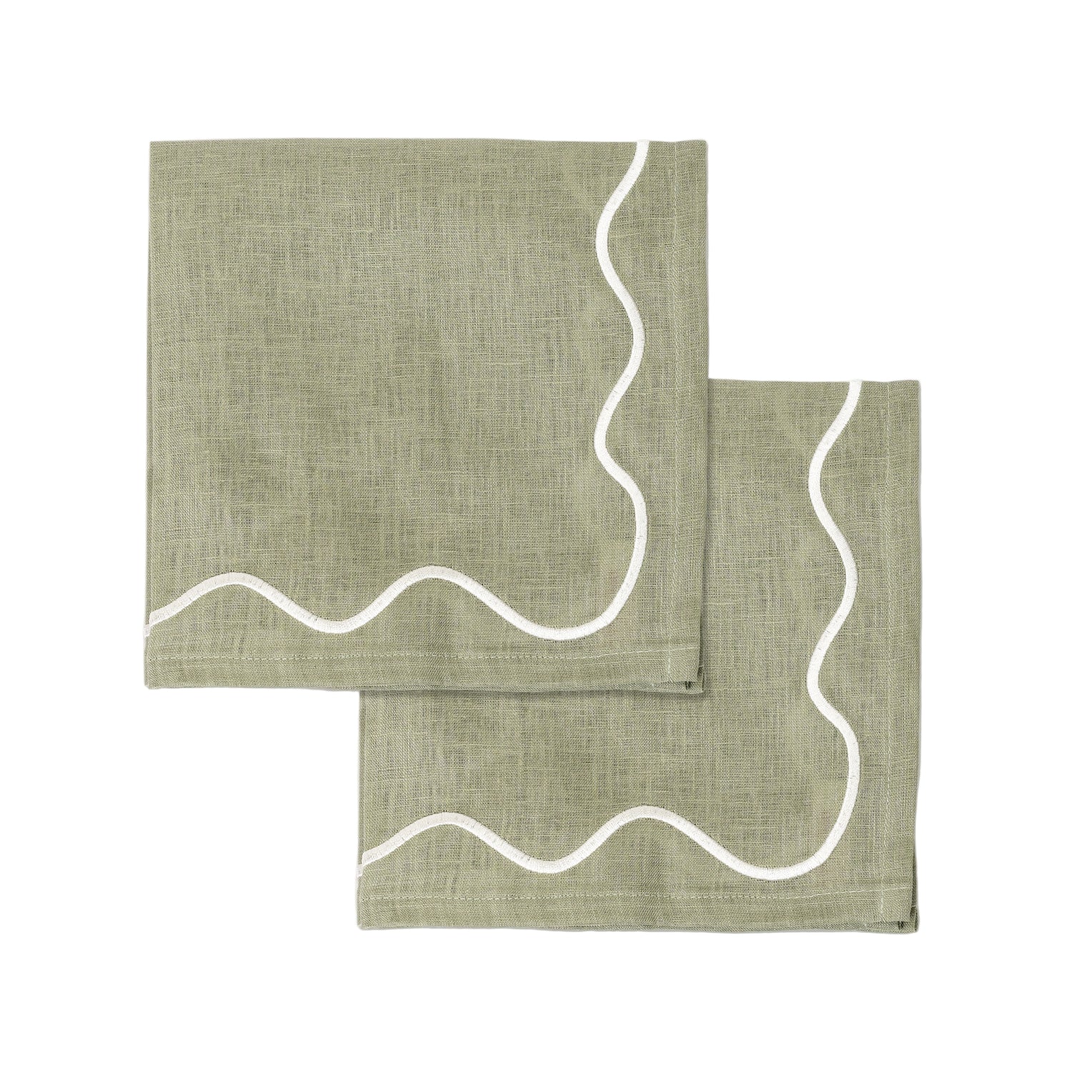 Wavy Linen Napkins Sage Green/White - Set of 2