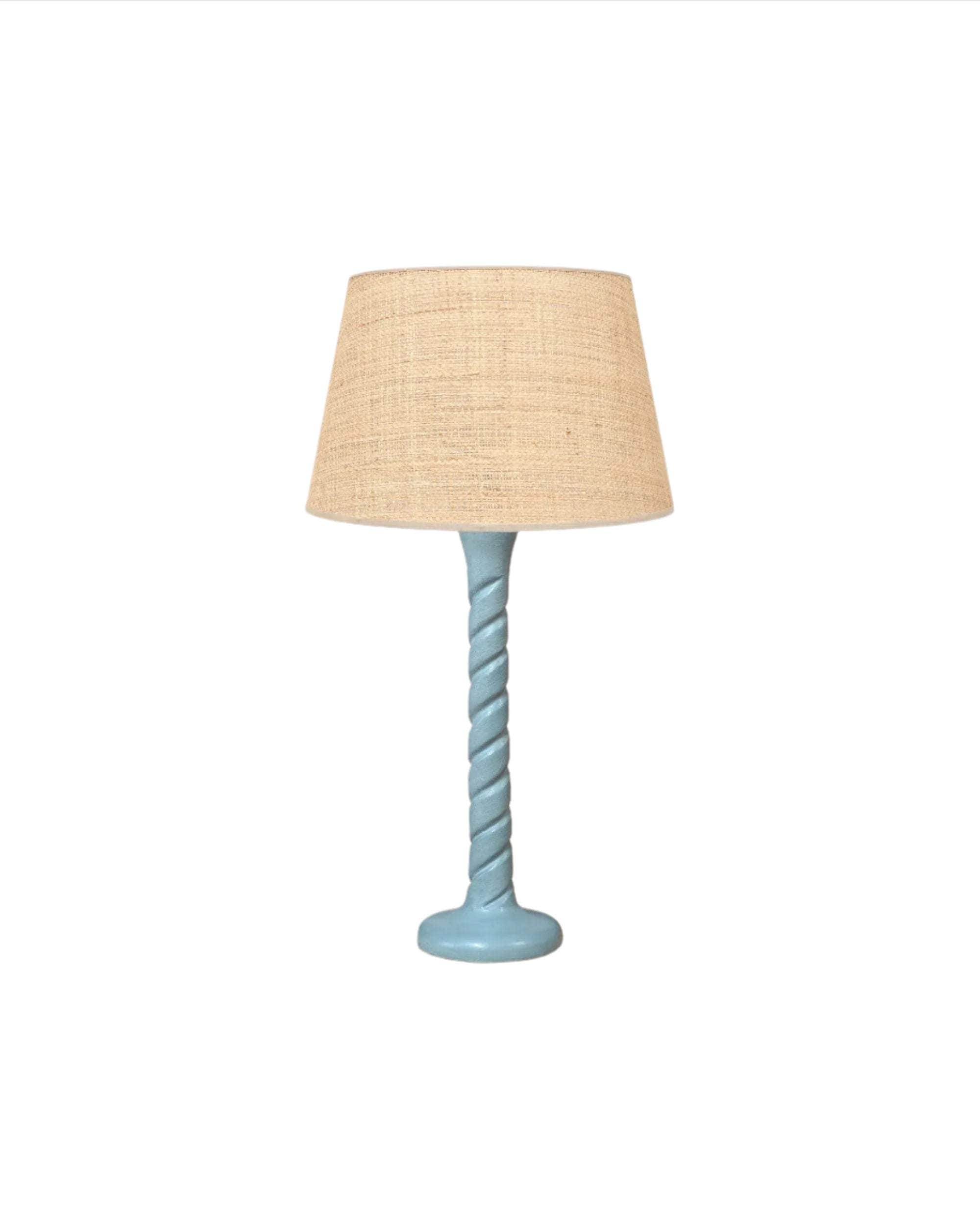 Small Twisted Wooden Table Lamp - Light Blue