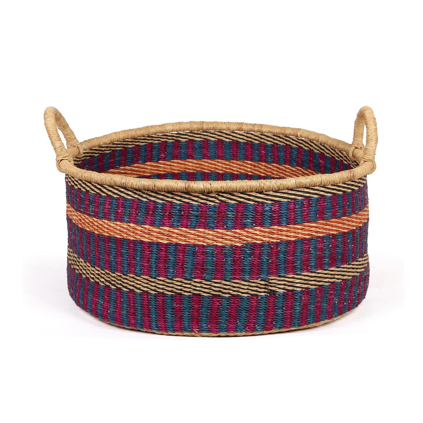 HUNU: Medium Teal and Maroon Floor Storage Basket with Handles