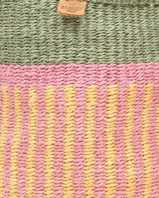 HOJA: Pink, Yellow & Green Stripe Woven Storage Basket